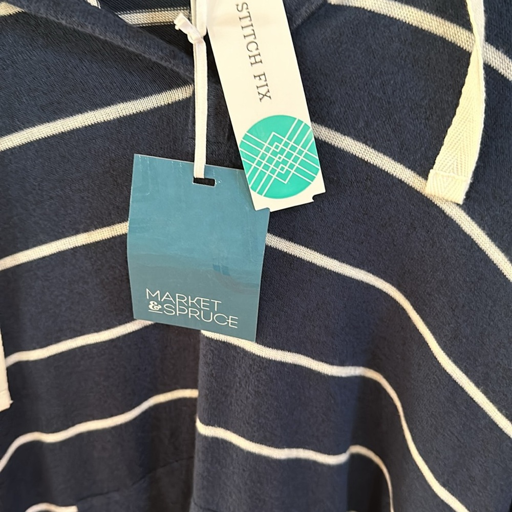 Market & Spruce Kallon color block brushed knit hoodie navy size large - Picture 3 of 7